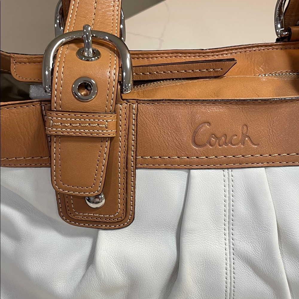 Coach Brown and White Leather Satchel - Picture 2 of 6